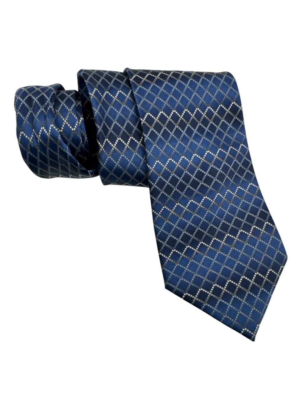 Vintage 90s Meeting Street Handmade 100% Silk Geometric Blue Silver Metallic Tie